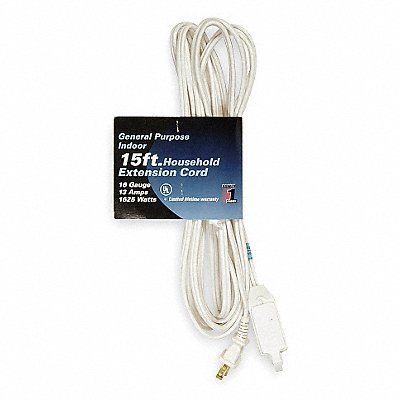 POWER FIRST 1FD70 Extension Cord 15ft 16Ga 13A SPT-2 Wht
