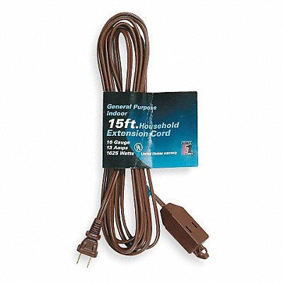 POWER FIRST 1FD71 Extension Cord 15ft 16Ga 13A SPT-2 Brn