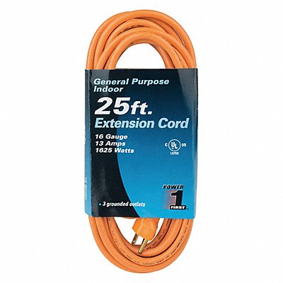 POWER FIRST 1FD73 Extension Cord 25ft 16Ga 13A SJT Orange