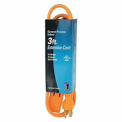 POWER FIRST 1FD74 Extension Cord 3ft 14Ga 15A SPT-3 Orange