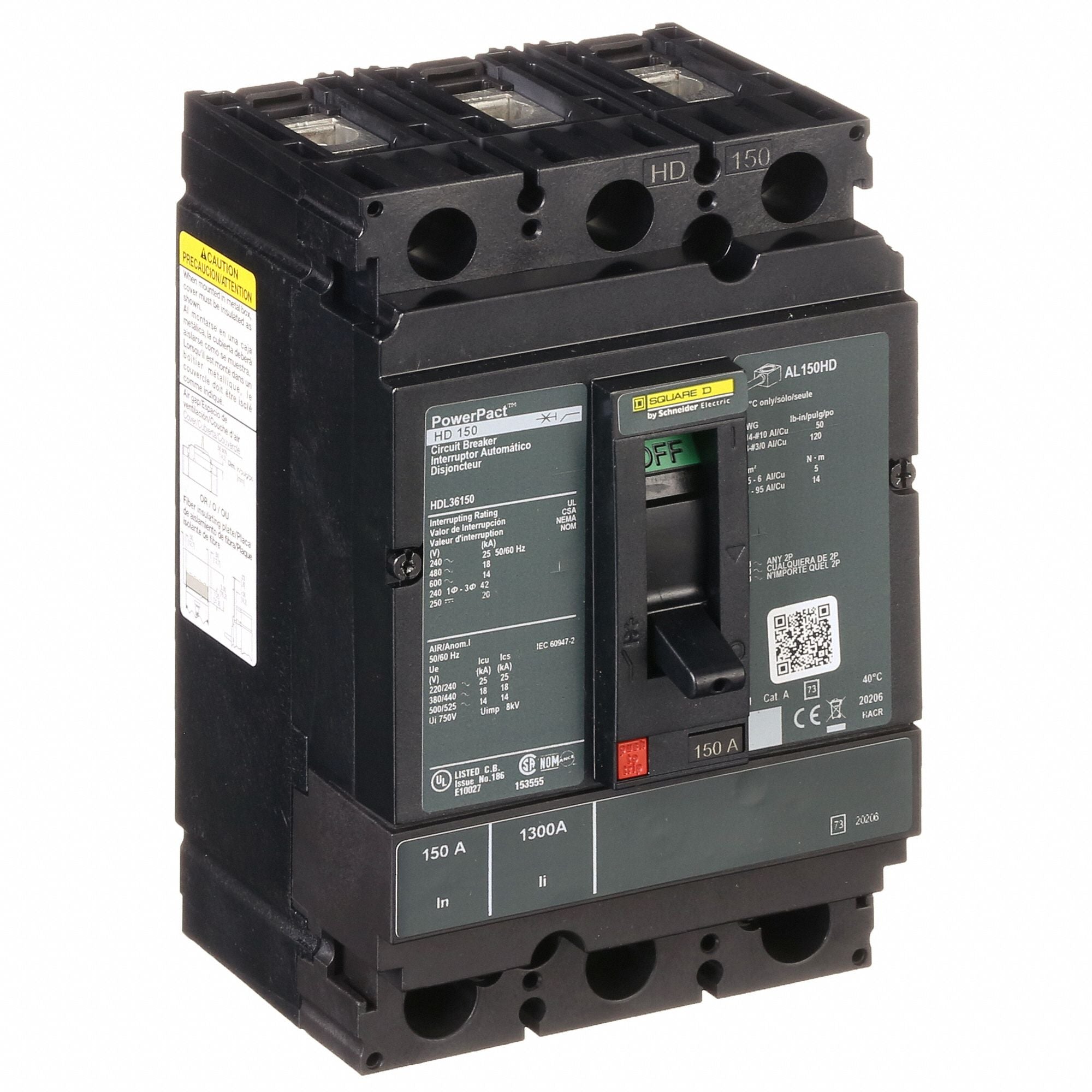 SQUARE D HDL36150 Circuit Breaker 150A 3P 600VAC HD