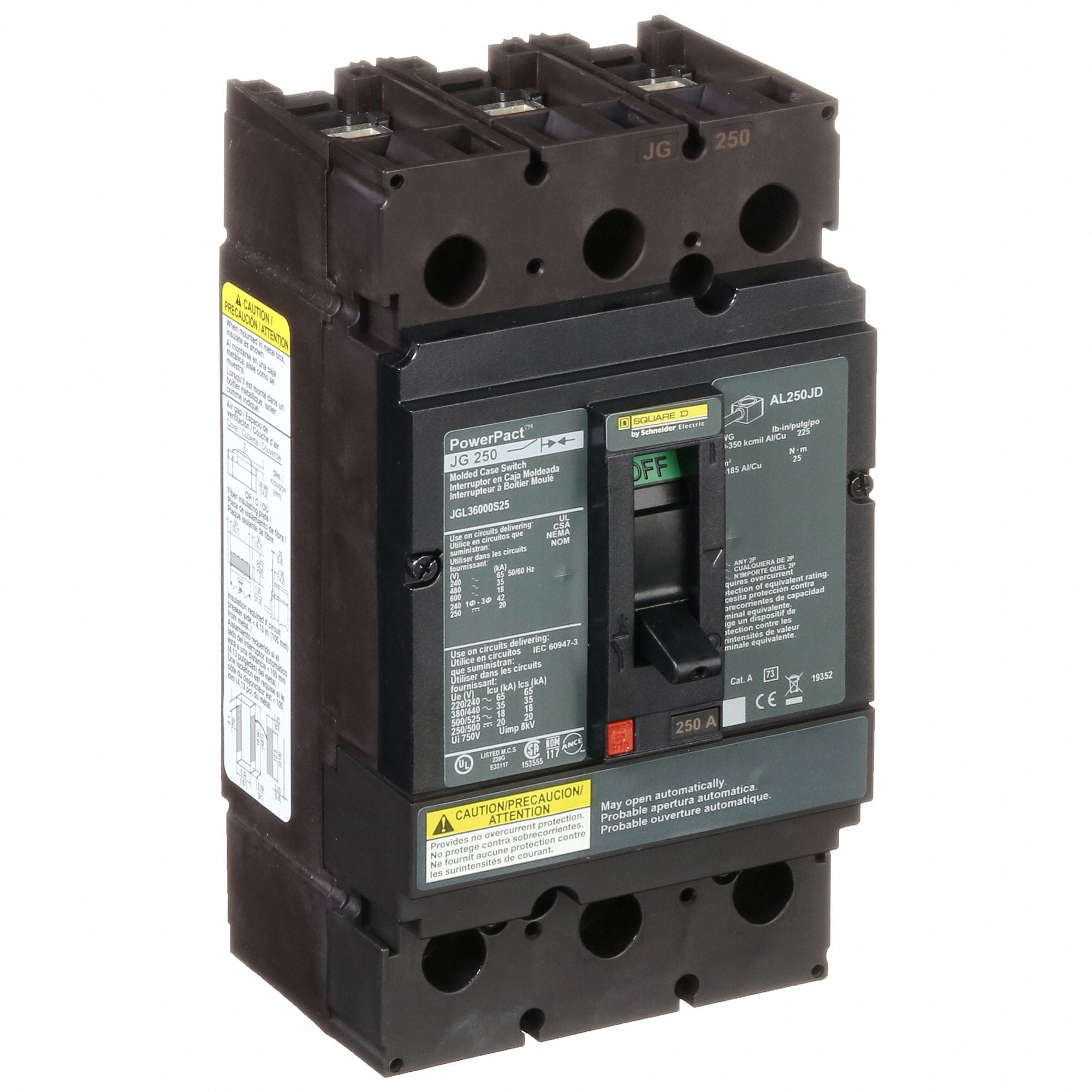 SQUARE D JGL36000S25 Circuit Breaker 250A 3P 600VAC JG