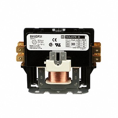 SQUARE D 8910DP31V02 H2634 Definite Purpose Contactor 110/120VAC 1P 30A