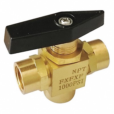 GRAINGER GPMFT25 Brass Ball Valve 3-Way FNPT 1/4