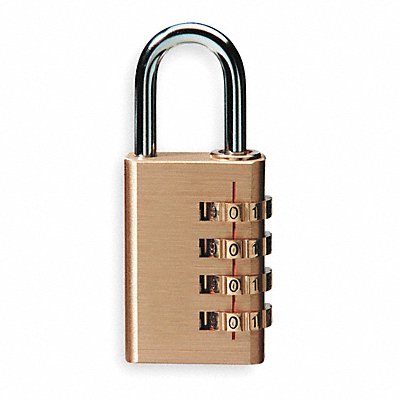 GRAINGER 1XRW6 Luggage Padlock 1 3/4 in Rectangle Gold