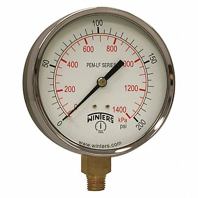 WINTERS PEM225LF K4524 Gauge Pressure 0 to 200 psi 4 in
