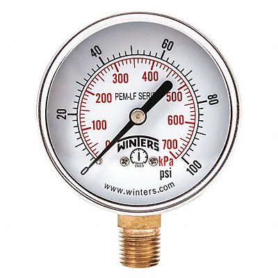 WINTERS PEM214LF J1380 Gauge Pressure 0 to 100 psi 2-1/2 in