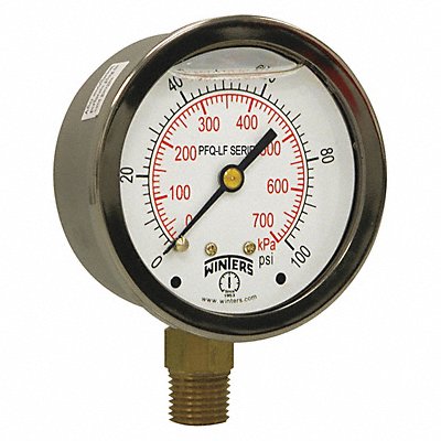 WINTERS PFQ804LF J1382 Gauge Pressure 0 to 100 psi 2-1/2 in