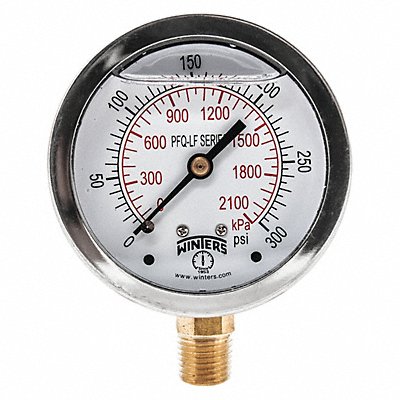 WINTERS PFQ807LF J1382 Gauge Pressure 0 to 300 psi 2-1/2 in