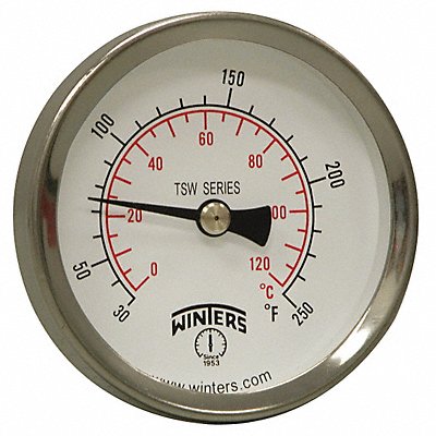 WINTERS TSW174SWLF Thermometer Analog 30 to 250 deg 3/4in