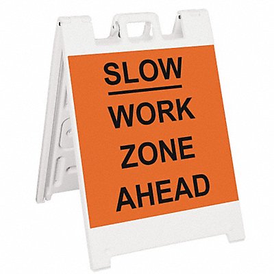 GRAINGER 136WLGQ2426OBEG Barricade Sign Slow Work Zone Ahead