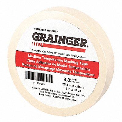 GRAINGER 20PJ03 Masking Tape 1 W 60 yd L Tan