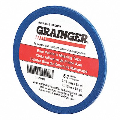 GRAINGER 20PJ18 Painters Masking Tape 1/8 W 60yd L Blue