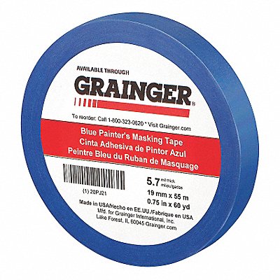 GRAINGER 20PJ21 Painters Masking Tape 3/4 W 60yd L Blue