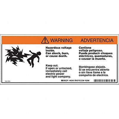 BRADY 46348 Bilingual Hzrd Volts Label 4.5inx10.75in