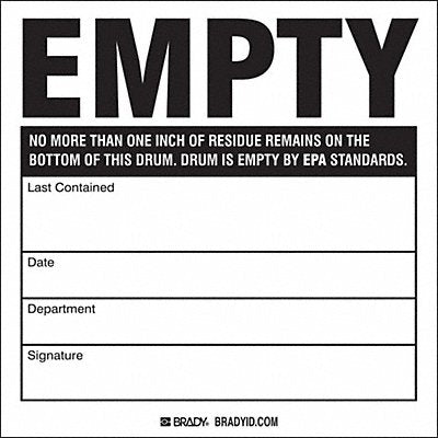 BRADY 60363 DOT Handling Label Empty 6 W PK100