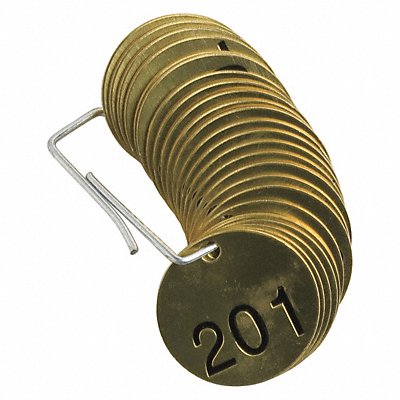 BRADY 23208 Numbered Tag Set Brass 1 1/2in W PK25