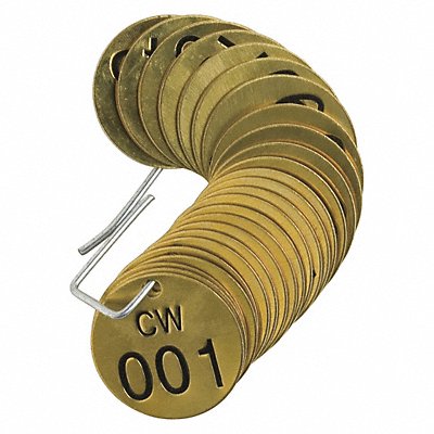 BRADY 23256 Numbered Tag Set Brass 1 1/2in W PK25