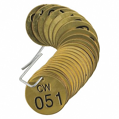 BRADY 23258 Numbered Tag Set Brass 1 1/2in W PK25
