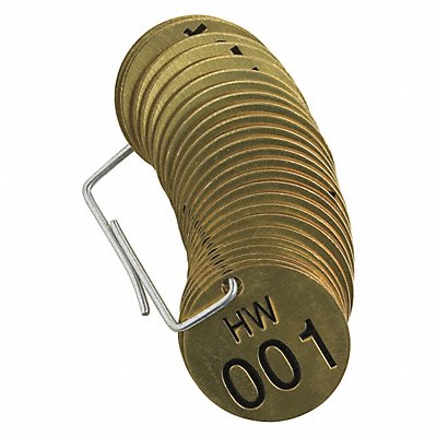 BRADY 23276 Numbered Tag Set Brass 1 1/2in W PK25