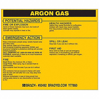 BRADY 93492 Chemical Label 3-3/4inHx4-1/2inW PK25