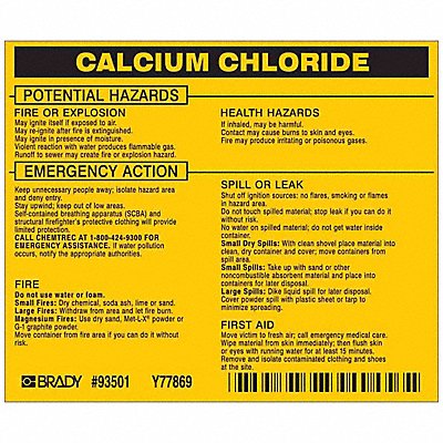 BRADY 93501 Chemical Label 3-3/4inHx4-1/2inW PK25