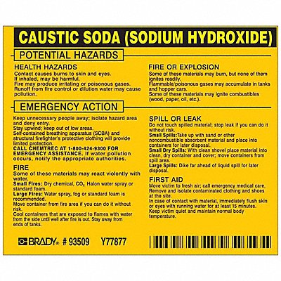 BRADY 93509 Chemical Label 3-3/4inHx4-1/2inW PK25