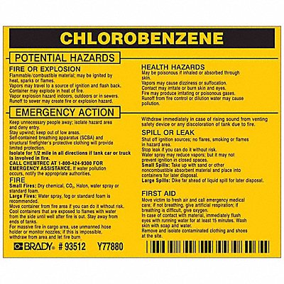 BRADY 93512 Chemical Label 3-3/4inHx4-1/2inW PK25