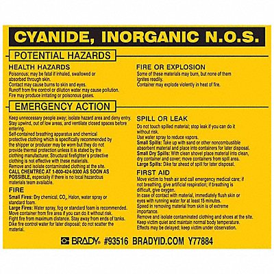 BRADY 93516 Chemical Label 3-3/4inHx4-1/2inW PK25