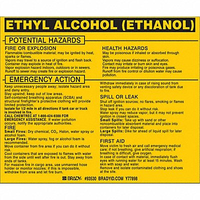 BRADY 93530 Chemical Label 3-3/4inHx4-1/2inW PK25