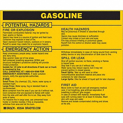 BRADY 93544 Chemical Label 3-3/4inHx4-1/2inW PK25