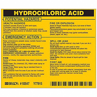BRADY 93547 Chemical Label 3-3/4inHx4-1/2inW PK25