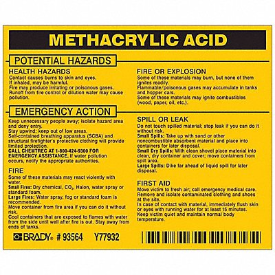 BRADY 93564 Chemical Label 3-3/4inHx4-1/2inW PK25