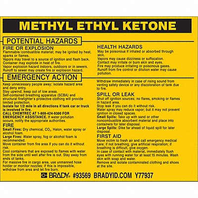 BRADY 93569 Chemical Label 3-3/4inHx4-1/2inW PK25