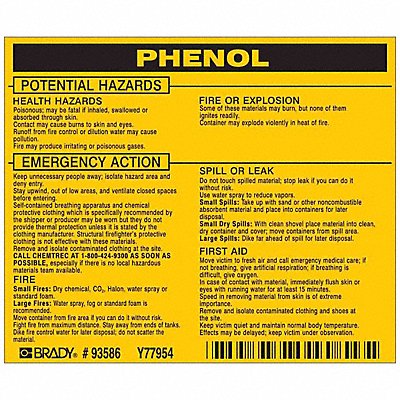 BRADY 93586 Chemical Label 3-3/4inHx4-1/2inW PK25