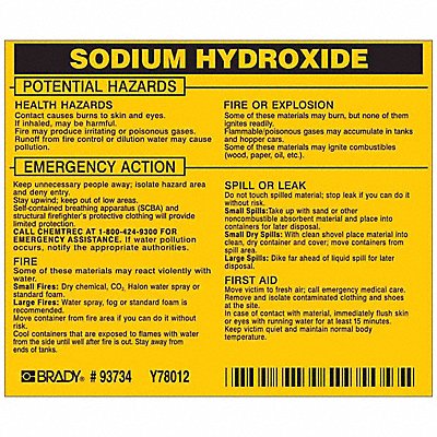 BRADY 93734 Chemical Label 3-3/4inHx4-1/2inW PK25