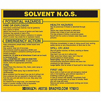 BRADY 93735 Chemical Label 3-3/4inHx4-1/2inW PK25