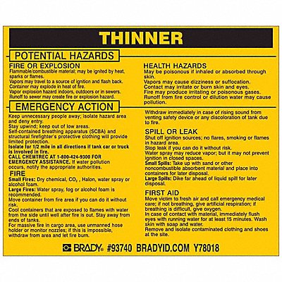 BRADY 93740 Chemical Label 3-3/4inHx4-1/2inW PK25
