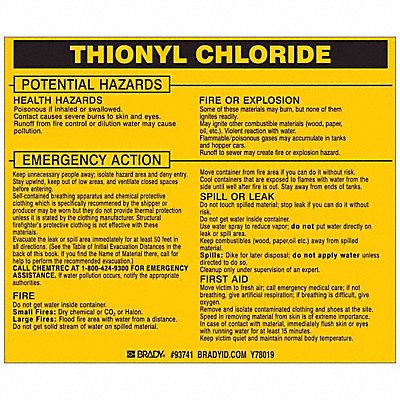 BRADY 93741 Chemical Label 3-3/4inHx4-1/2inW PK25