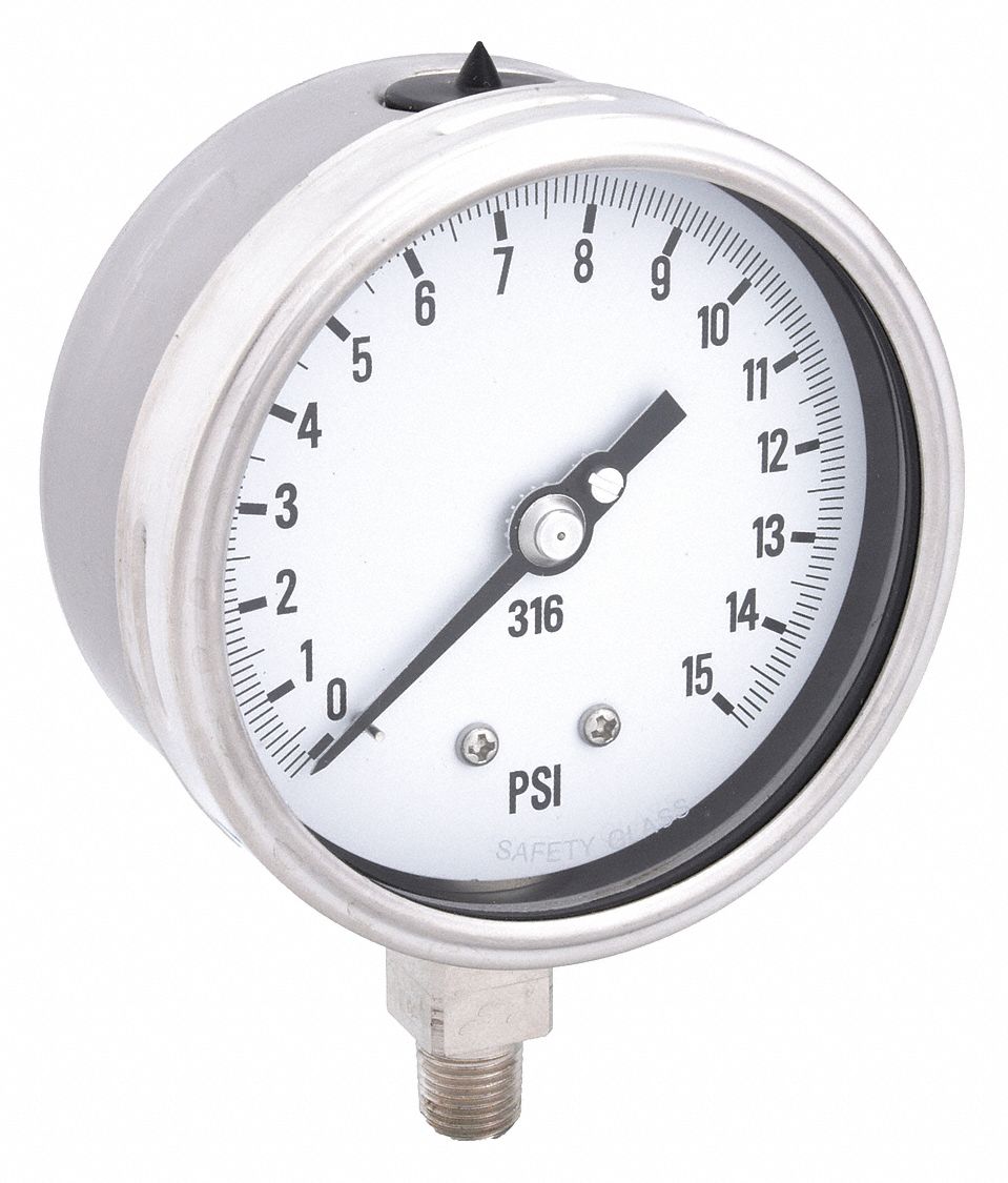 PIC GAUGES PRO311D404B H8415 Pressure Gauge Heavy Duty 4 in 15 psi
