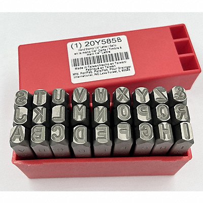 GRAINGER 20Y585 Hand Stamp 1/4 In Letter Set