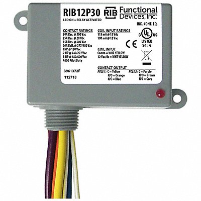 RIB RIB12P30 Pre-Wired Relay 12VAC/DC DPDT 30A