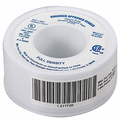 GRAINGER 21TF26 Thread Sealant Tape 3/4 W White