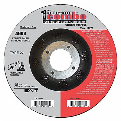 UNITED ABRASIVES-SAIT 22320 Depressed Centre Cut Off Wheel 7/8 CN Unthreaded Hole