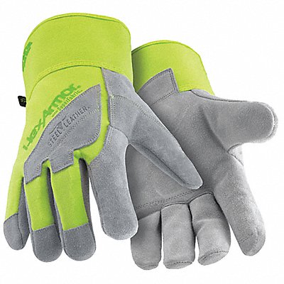 HEXARMOR 5039XL10 Leather Gloves Grey Hi-Vis XL