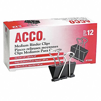 ACCO ACC72050 Binder Clip Blk/Slvr Plastic/Steel PK12