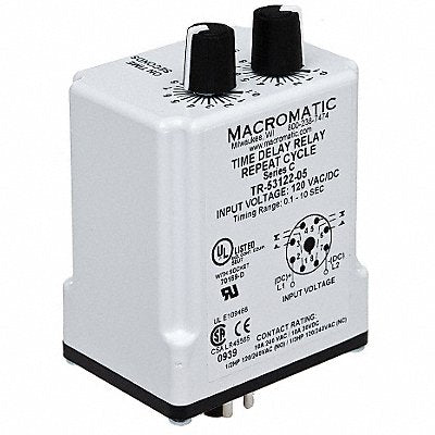 MACROMATIC TR5512210 H7837 Single Function Time Delay Relay 120VAC/DC 8Pins