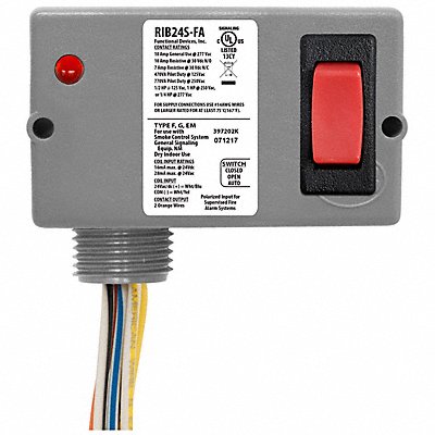FUNCTIONAL DEVICES INC / RIB RIB24SFA Enclosd Relay 10A SPST Override 24VAC/DC