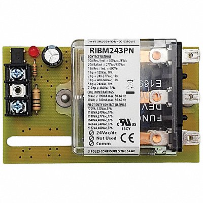FUNCTIONAL DEVICES INC / RIB RIBM243PN Track Mount Relay 30A 3PDT 24VAC/DC