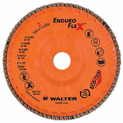 WALTER SURFACE TECHNOLOGIES 15R608 Fiber Disc 6 in Dia 7/8in Arbor 80 Grit